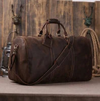 Genuine Leather Vintage Waxed Canvas Men's Travel Bag Large Duffel Weekend Overnight Carry-On Luggage