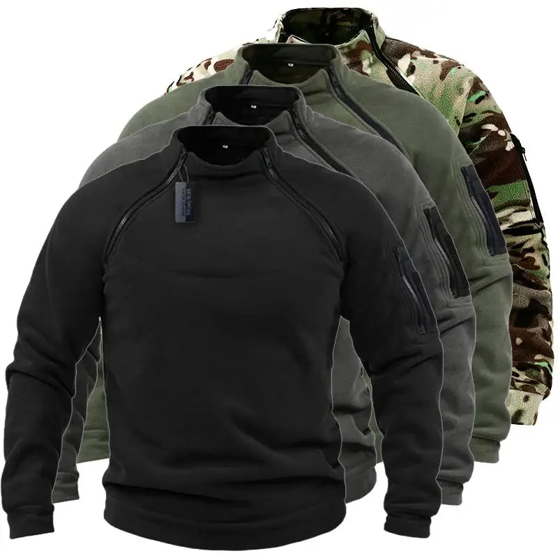 Men's Tactical Polar Fleece Jacket Warm Zipper Pullover Windproof Thermal Hiking Camping Sweater Outdoor Hunting Clothes - olympicfangear
