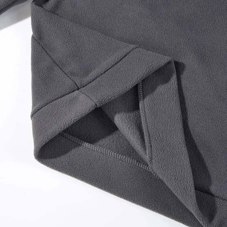 Men's thermal fleece jacket, textured sleeve, hem detail, angled sleeve view, outdoor apparel.  - olympicfangear